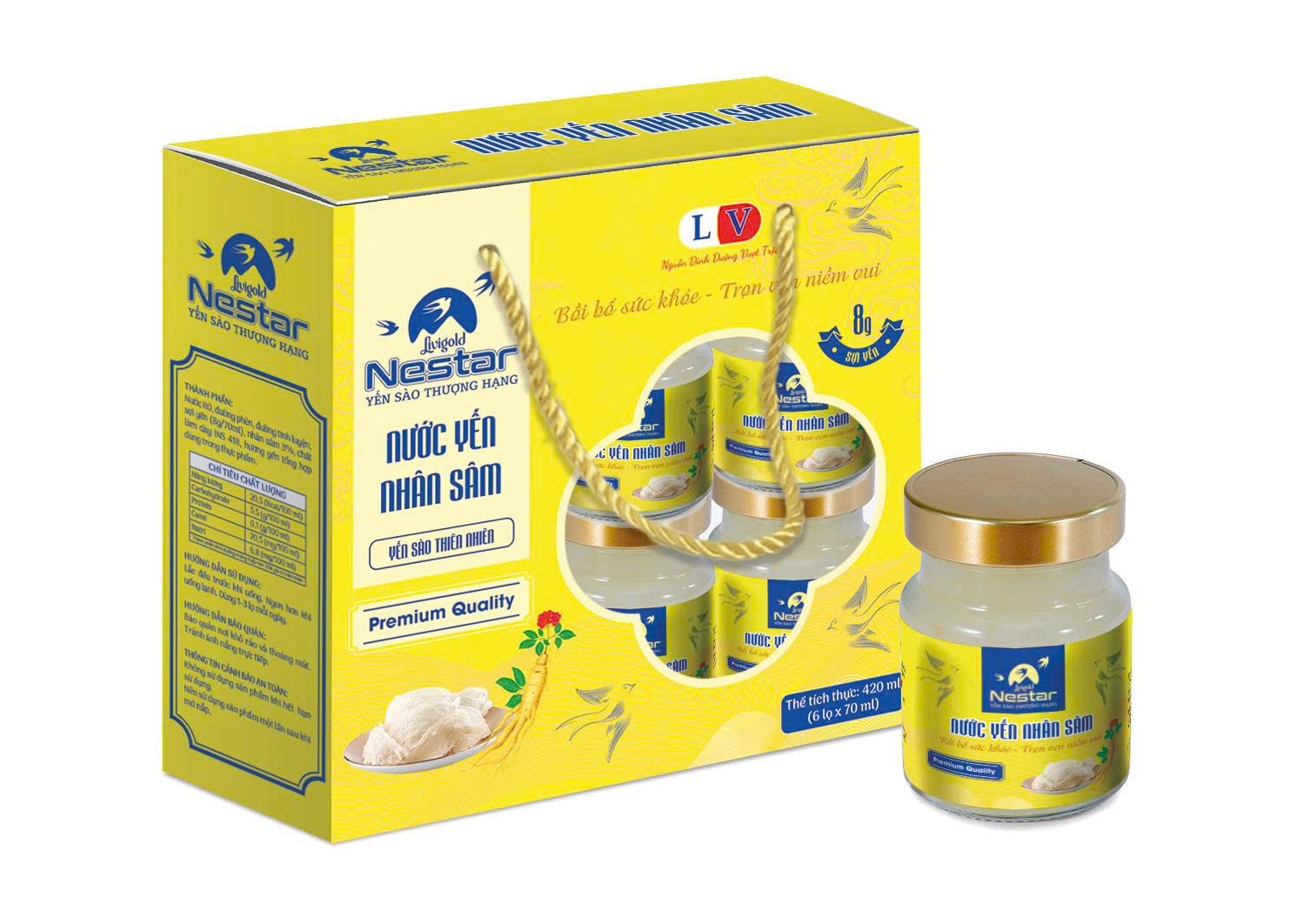 Nước yến Livigold Nestar nhân sâm (hộp 6 hũx70ml)