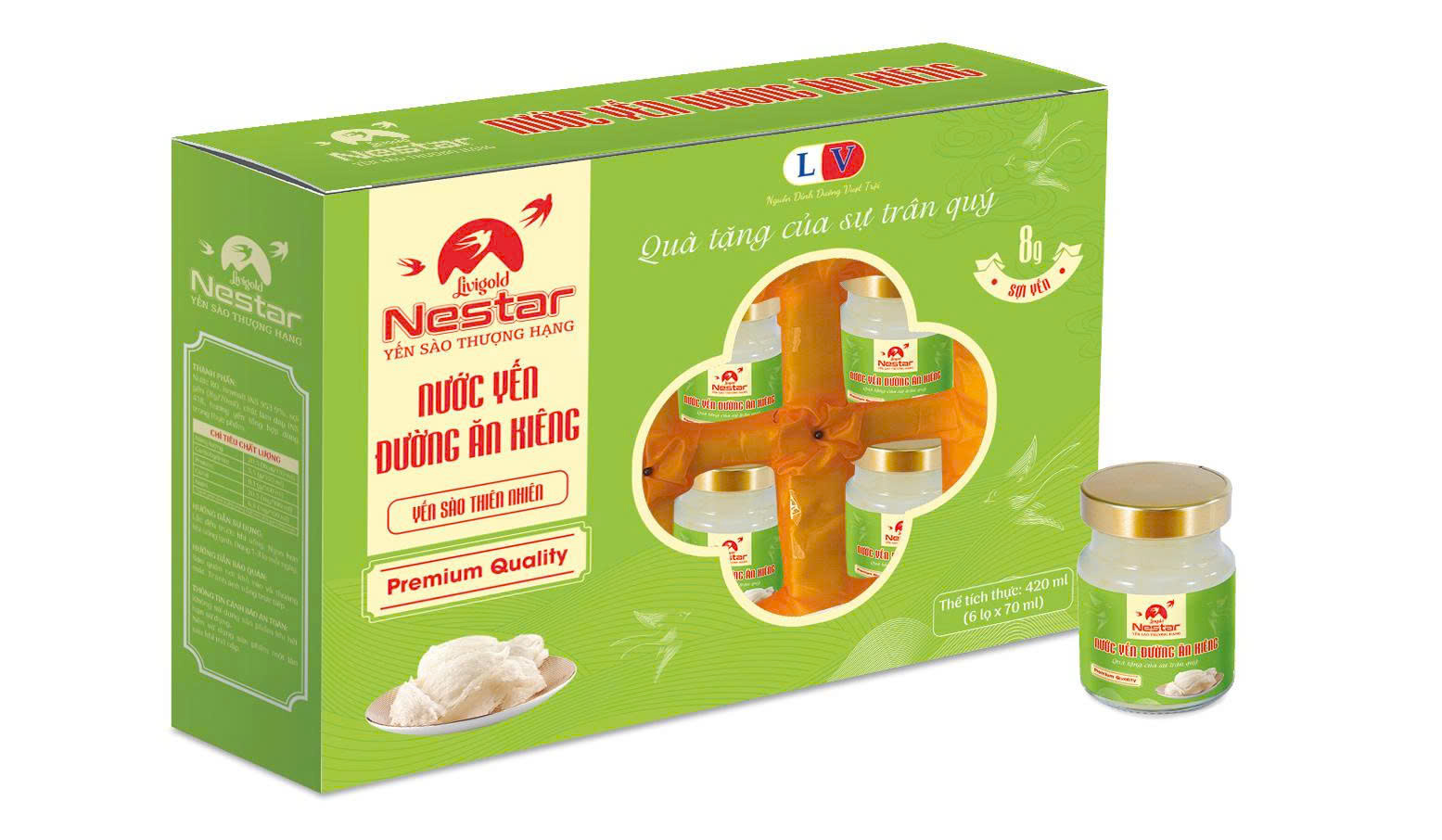 Nước Yến Hộp Quà Livigold Nestar Đường Ăn Kiêng( 6 lọ x 70ml)