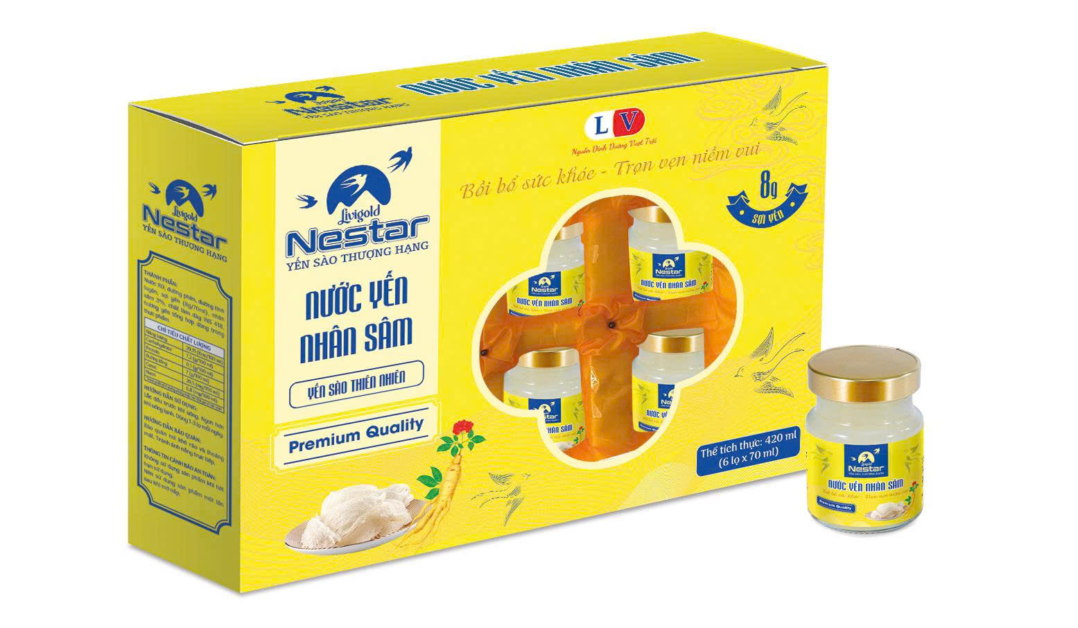 Nước Yến Hộp Quà Livigold Nestar Nhân Sâm ( 6 lọ x70ml)