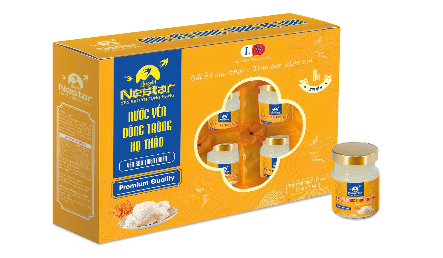 Nước Yến Livigold Nestar Đông Trùng Hạ Thảo Hộp Quà ( 6 hủ x 70ml)